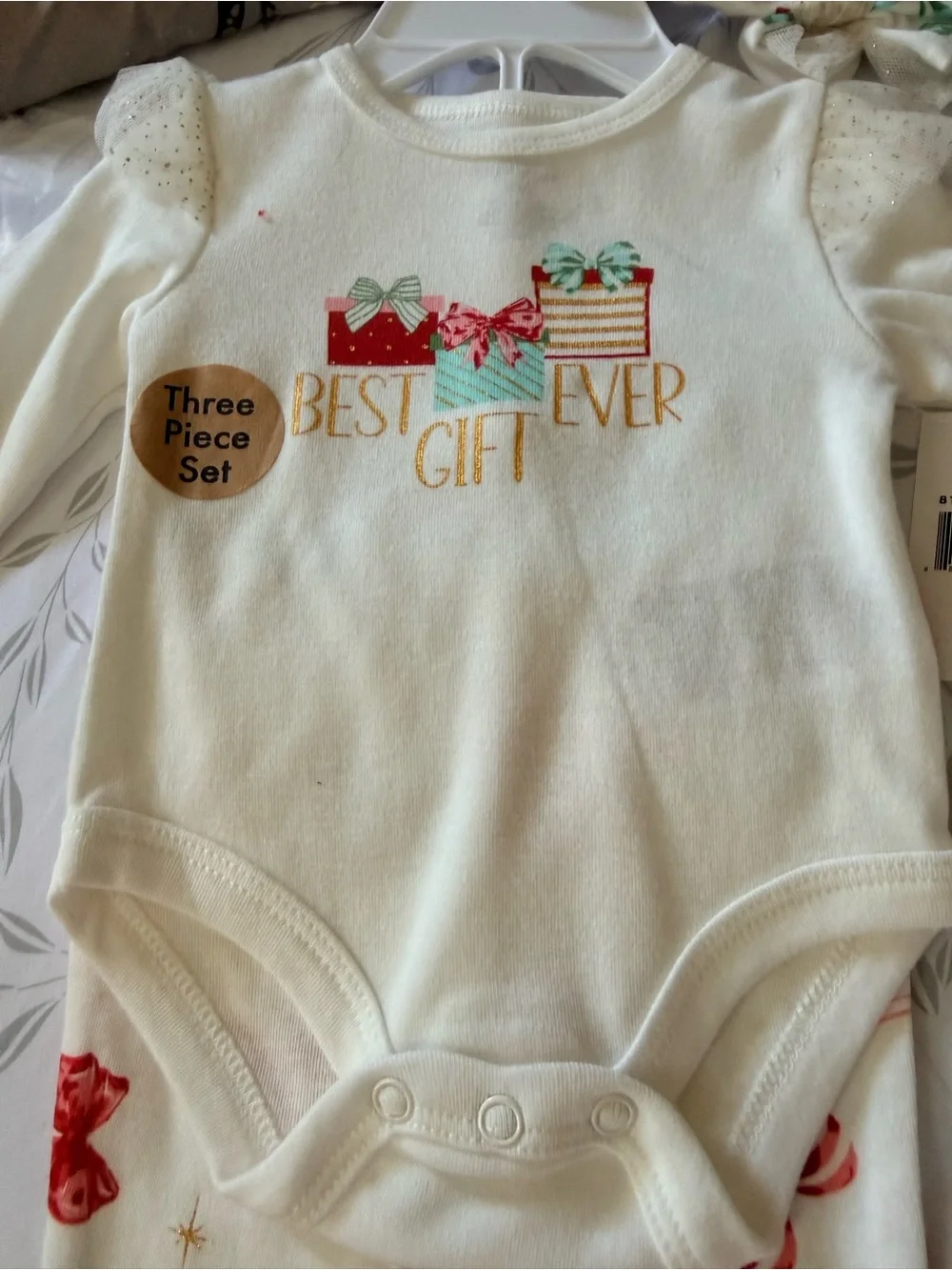 Baby Essentials Creme 3-Piece Set with Red and Teal Accents